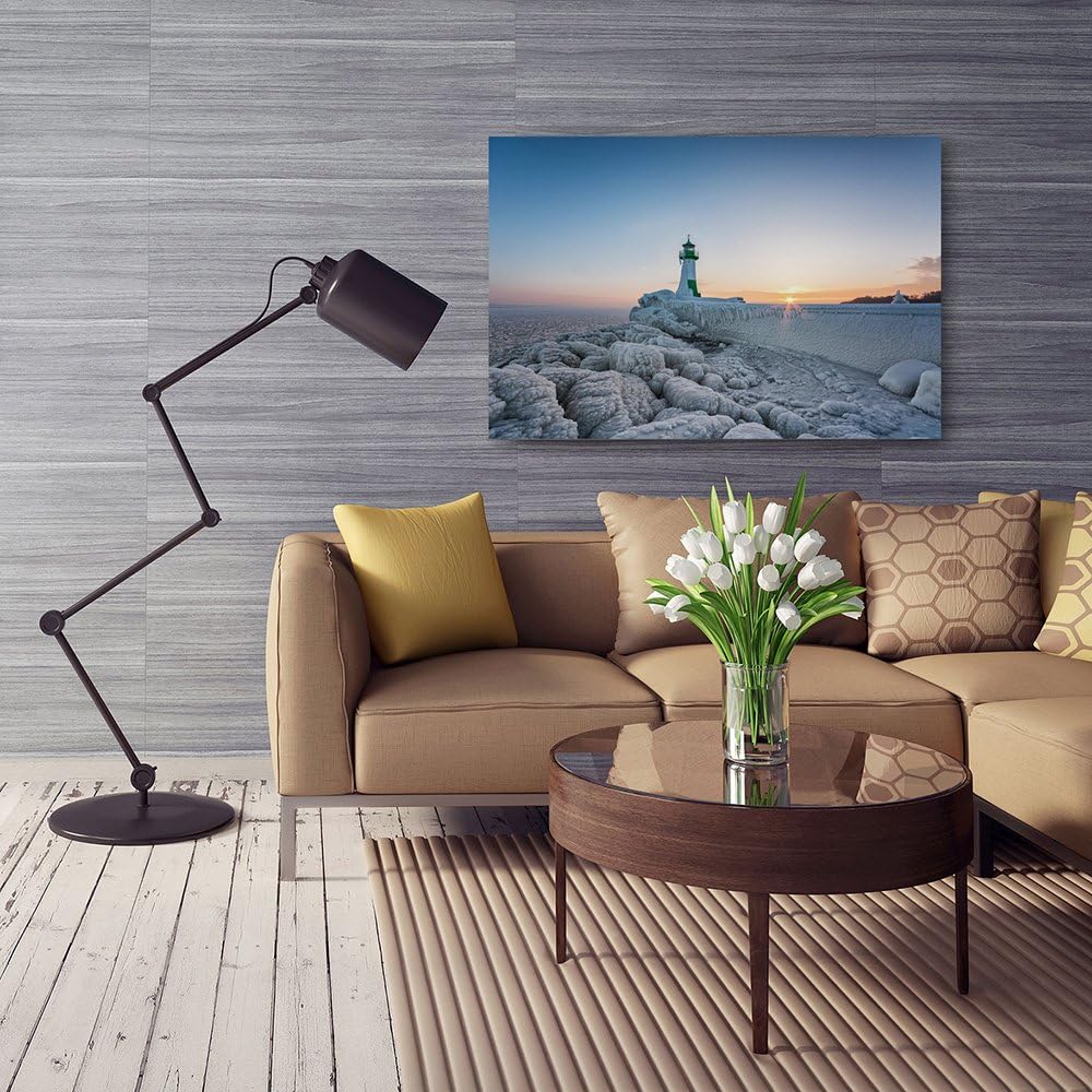 Feeby. Wandbilder - 1 Teilig- 60x80 cm - Bilder Kunstdrucke Deko Panel, LEUCHTTURM, MEER, NATUR, GRA