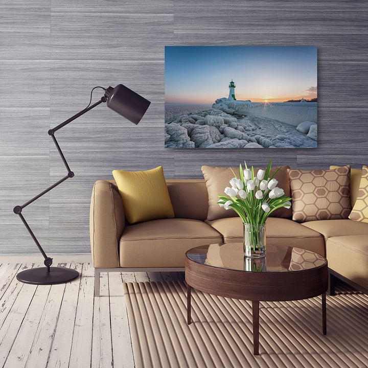 Feeby. Wandbilder - 1 Teilig- 60x80 cm - Bilder Kunstdrucke Deko Panel, LEUCHTTURM, MEER, NATUR, GRA