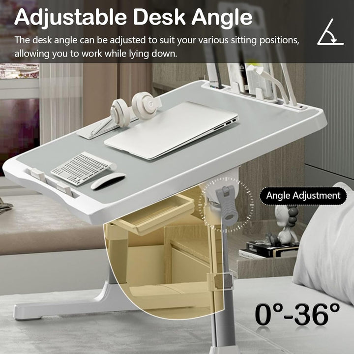 Laptoptisch, Bett Tabletttisch HöHenverstellbar Faltbarer Betttisch mit Schublade Bücherregal USB Sc