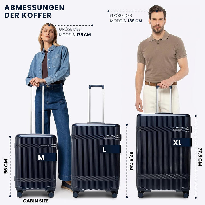 WITTCHEN Kabinenkoffer Handgepäck Hartschalenkoffer Polycarbonat 4 Rollen Gloss Line | Blau Hochglan