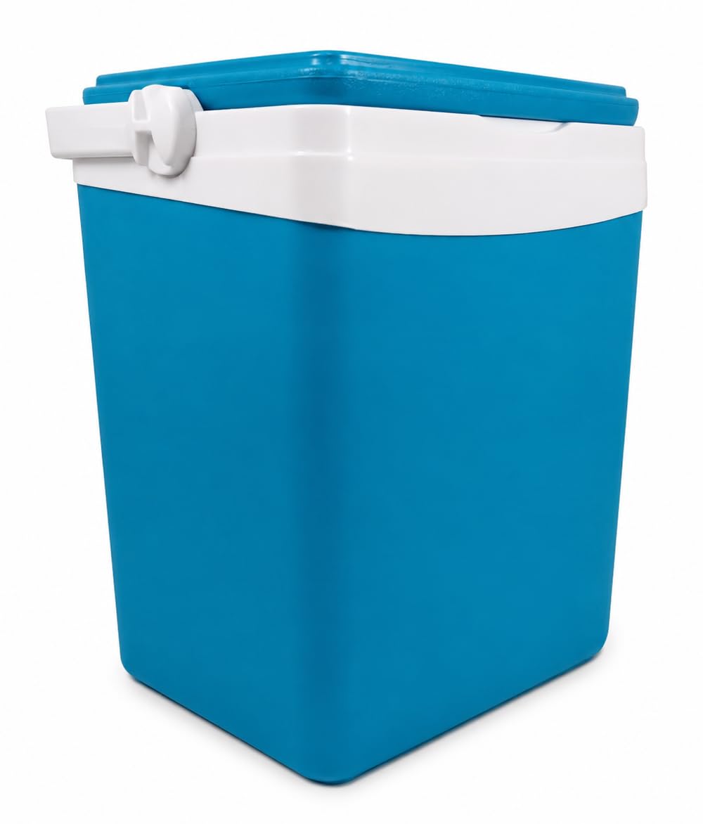 Kühlbox 25 Liter Türkis-Weiss – 39x29x41,5 cm Camping Kühlbox mit Tragegriff & Tablettdeckel – ideal