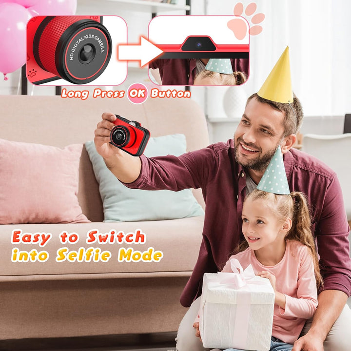 Ushining Kinderkamera, 3,5" Grossbildschirm Kinder Kamera mit 360° Drehbares Zoomobjektiv LED-Blitz