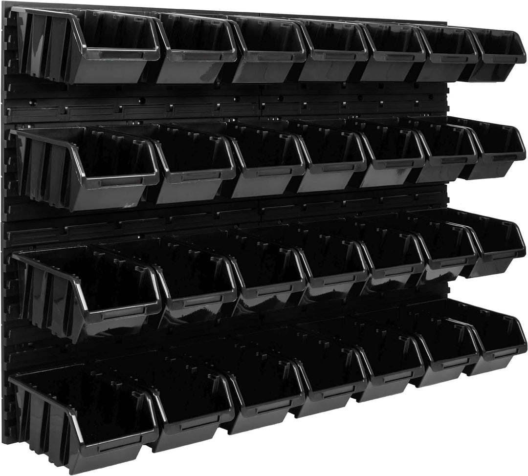 SimpleThing Lagersystem Werkstattregal | 115 x 78 cm | 28 stck. Box | Wandregal mit Stapelboxen - Wa