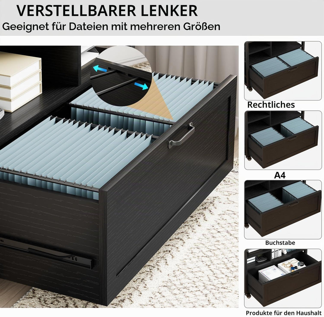 HSH Rollcontainer mit Schubladen für DIN A4 Letter FormatGrösse Mobiler Büroschrank Holz Metall Druc