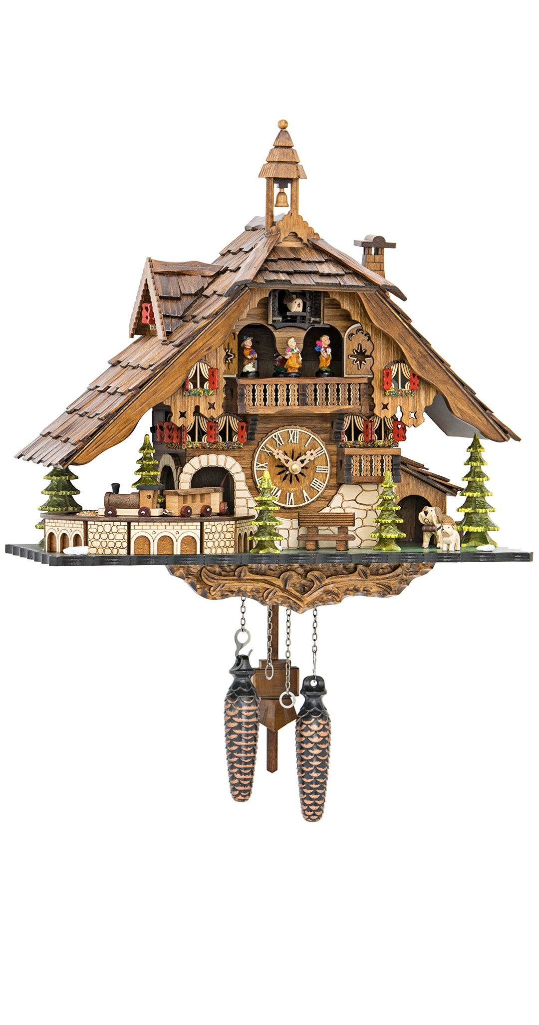 ISDD Cuckoo Clocks Quarz-Kuckuckucksuhr Schwarzwaldhaus mit beweglichem Zug, mit Musik EN 48110 QMT