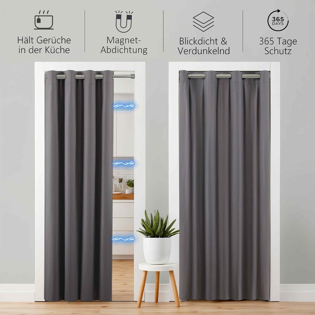 tinycurtains, Türvorhang mit Teleskopstange, einfache Montage in nur 1 Minute ohne Bohren (Türvorhan