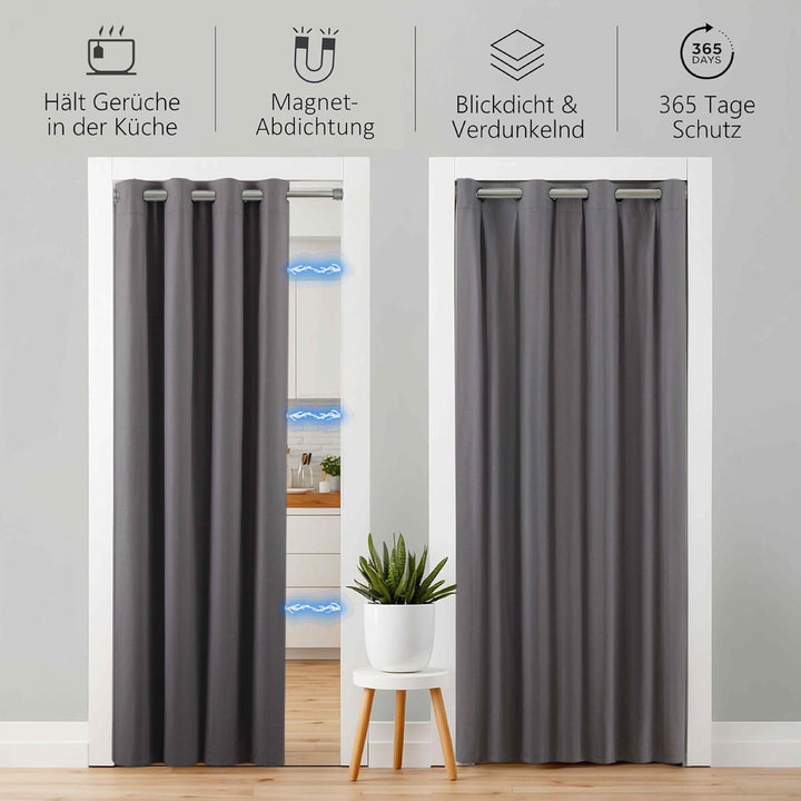 tinycurtains, Türvorhang mit Teleskopstange, einfache Montage in nur 1 Minute ohne Bohren (Türvorhan