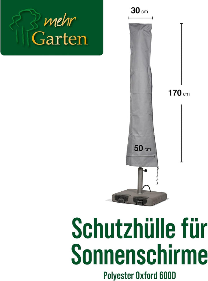 Mehr Garten Sonnenschirm Schutzhülle für runde Schirme bis Ø300cm, eckige bis 230x230cm, grau, Oxfor