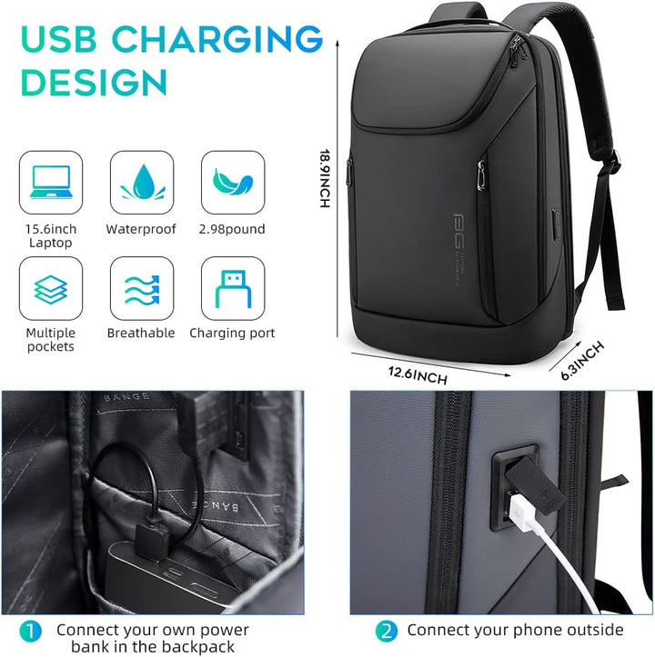 BANGE Business-Smart-Rucksack, wasserdicht, 39,6 cm (15,6 Zoll), Laptop-Rucksack mit USB-Ladeanschlu