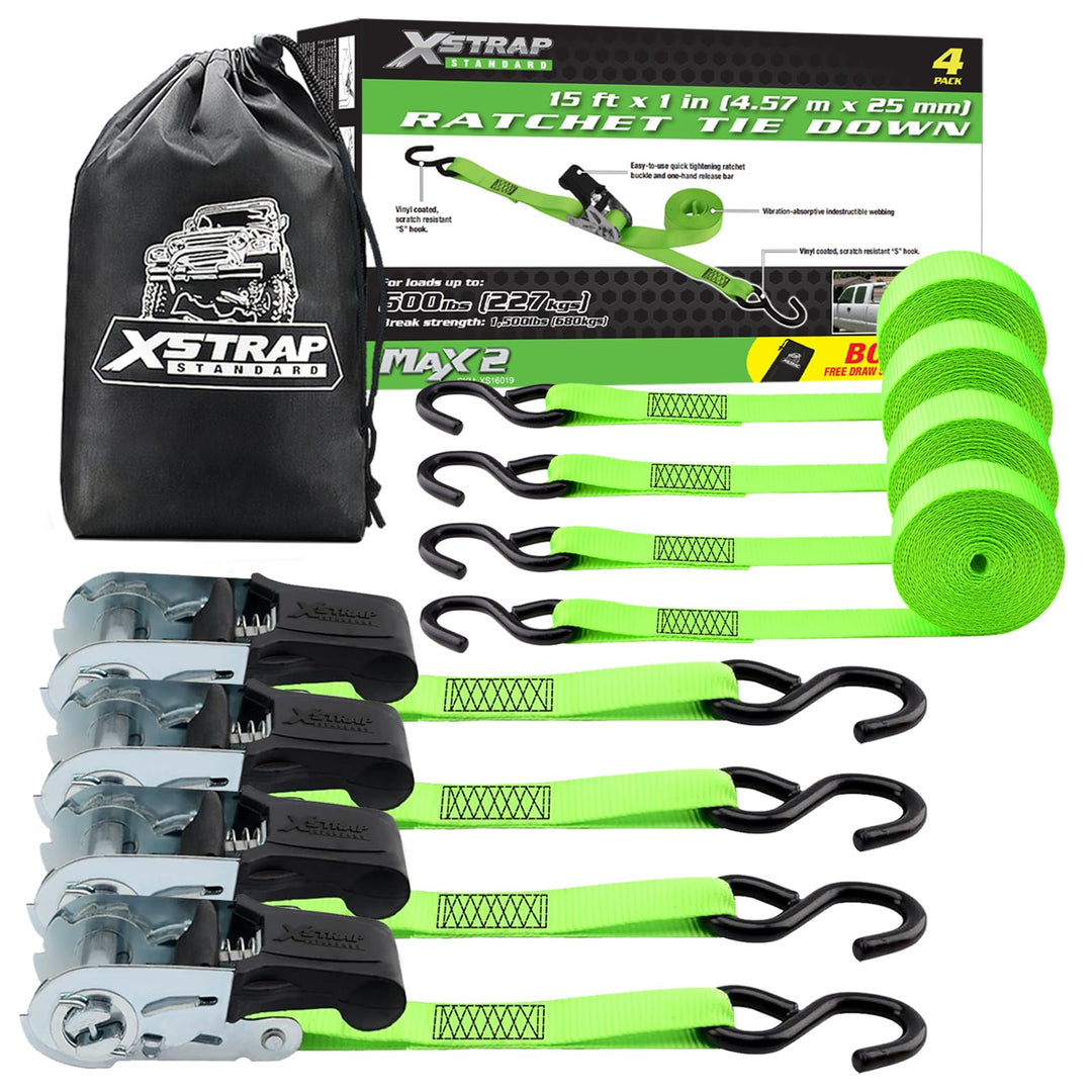 XSTRAP Spanngurte mit Ratsche, 4 Stück – 4,5 m – 226,8 kg Tragkraft, 680,4 kg Bruchfestigkeit, Ladun