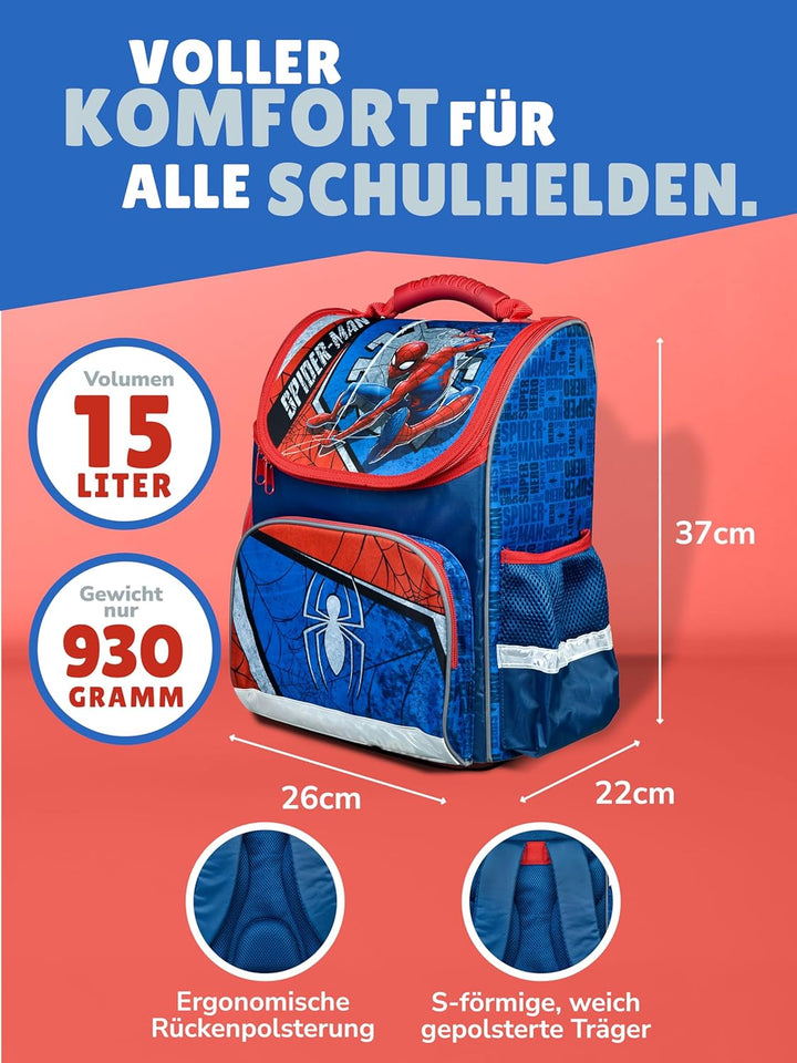 Schulranzen-Set Marvel Spiderman 16 TLG. mit Federmappe, Dose, Flasche, Sporttasche, grosse Schultüt