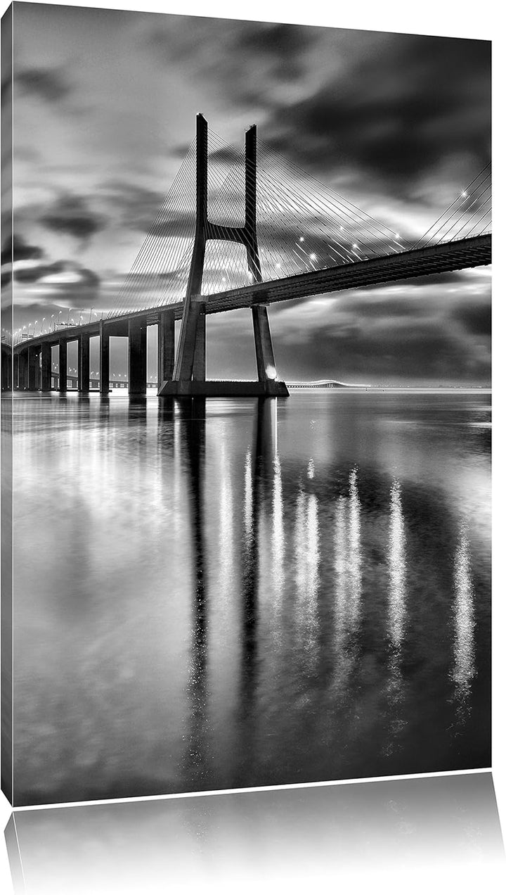 Pixxprint Brücke Lissabon / 100x70cm Leinwandbild bespannt auf Holzrahmen/Wandbild Kunstdruck Dekora