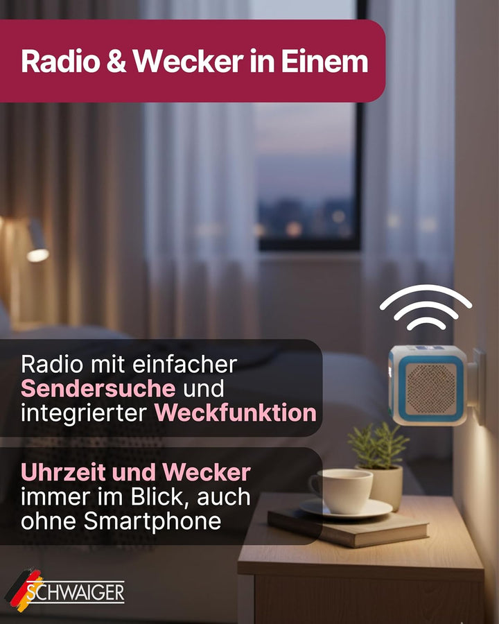 SCHWAIGER RAFM0100 Steckdosenradio Badezimmerradio Radio Steckdose FM Bluetooth Steckdosenlautsprech