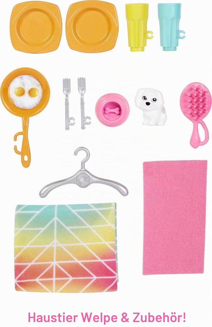 Barbie-Haus mit 4 Spielbereichen, Küche, Bad, Schlafzimmer, Esszimmer, komplett eingerichtet mit Bar
