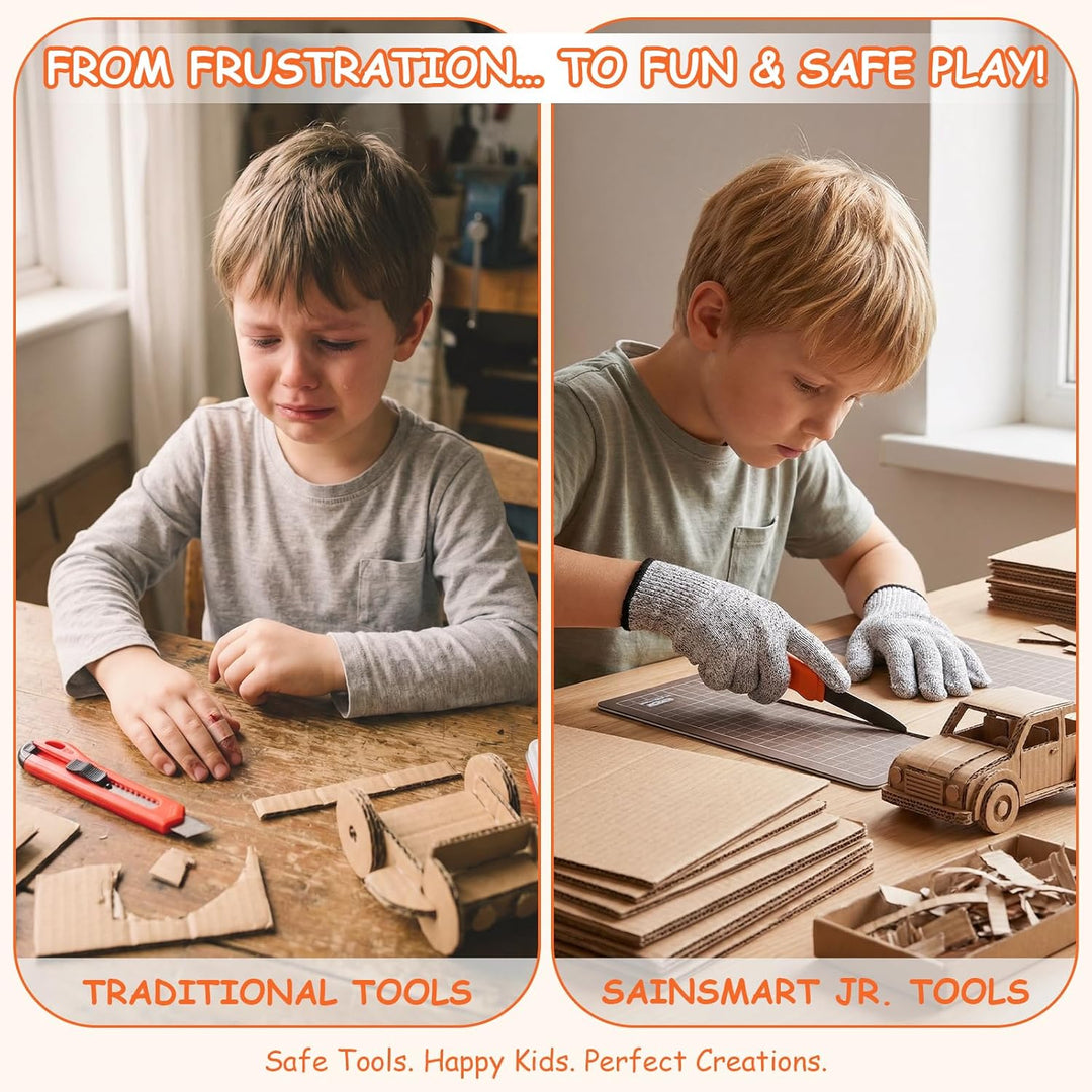 SainSmart Jr. Karton Werkzeug Kinder Set 228PCS – Multi-Kinder Bastelset für gemeinsames Bauen, Krea