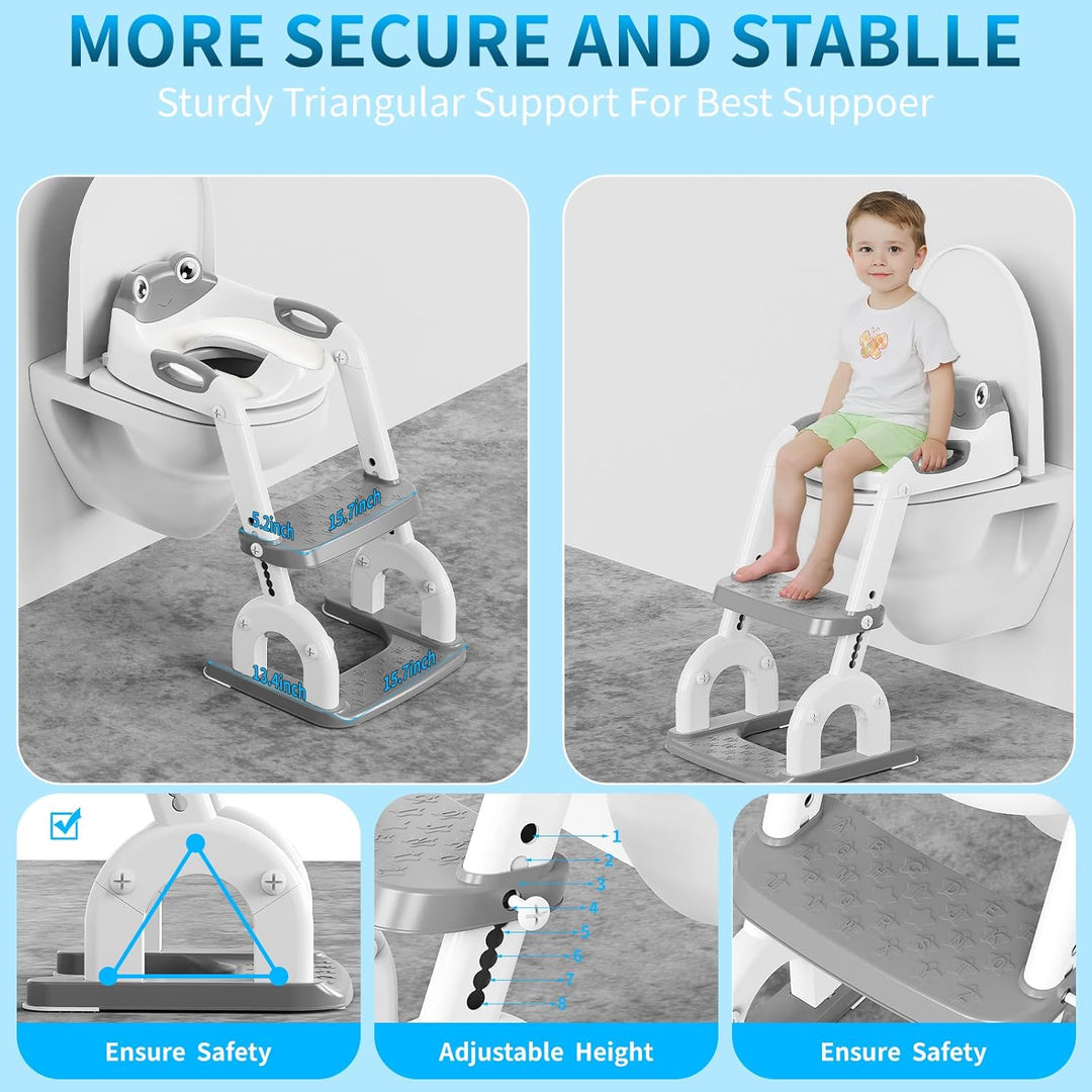 Toilettensitz Kinder mit Treppe – 8-fach Höhenverstellbar & Extra Breites Trittbrett – Rutschfester