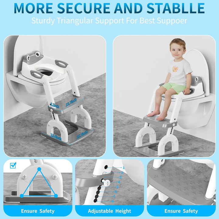 Toilettensitz Kinder mit Treppe – 8-fach Höhenverstellbar & Extra Breites Trittbrett – Rutschfester