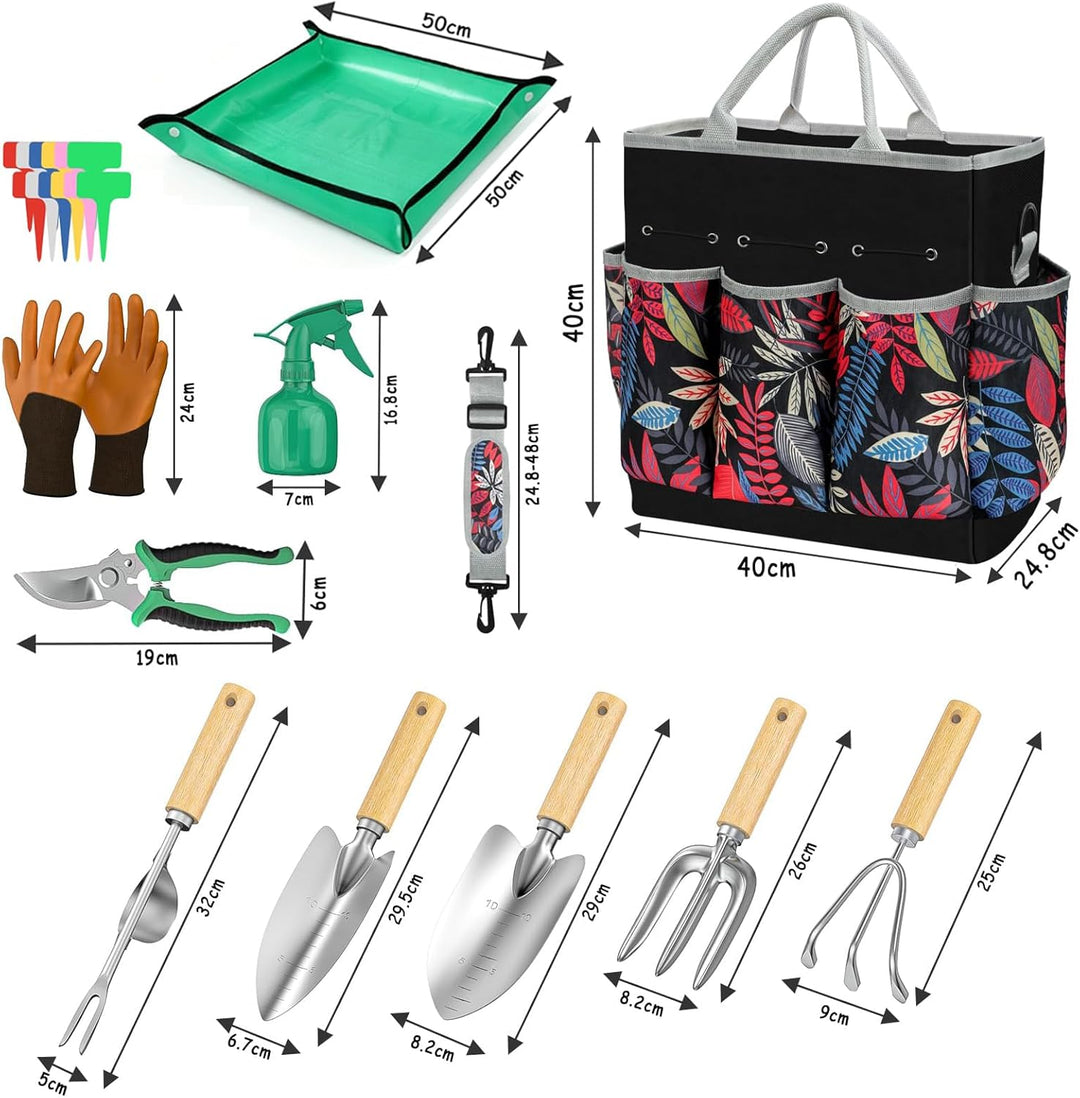 Gartenwerkzeug Set 12 teilig Edelstahl – Robustes Gartengeräte Set mit ergonomischen Griffen, Garten