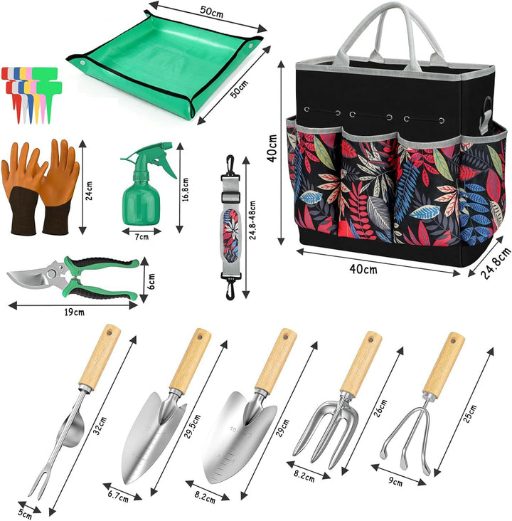 Gartenwerkzeug Set 12 teilig Edelstahl – Robustes Gartengeräte Set mit ergonomischen Griffen, Garten