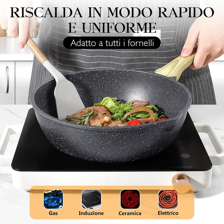 GiPP Schmorpfannen Bratpfannem 24cm Hoher Rand, Antihaft Wokpfanne mit Deckel, 2.5L Keramik-Antihaft