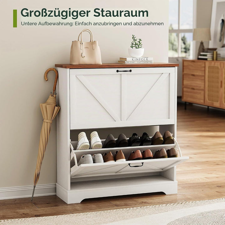 Smart FENDEE Schuhschrank, Schuhschrank für den Eingangsbereich, mit 2 Klappschubladen, schmaler Bau