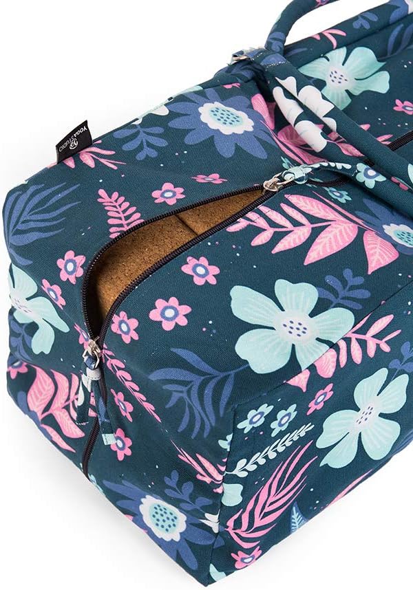 Yoga Studio Designte Yoga-Tasche – Blaue Blumen, 71 cm x 23 cm x 18 cm, bestickte Lotus-Baumwoll-Yog
