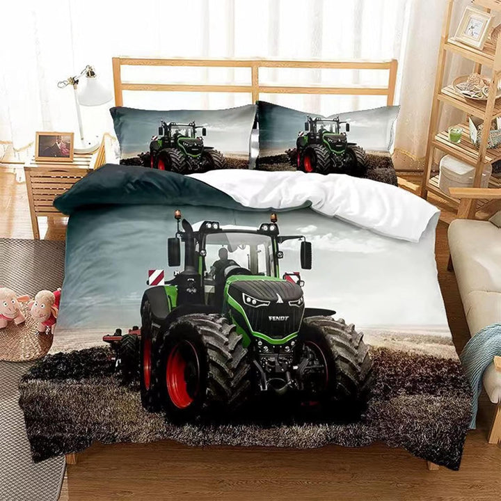 PQCXXA Traktor kinderbettwäsche 200x200cm,3-teilig Grün Traktor Bettwäsche-Set mit Reissverschluss u