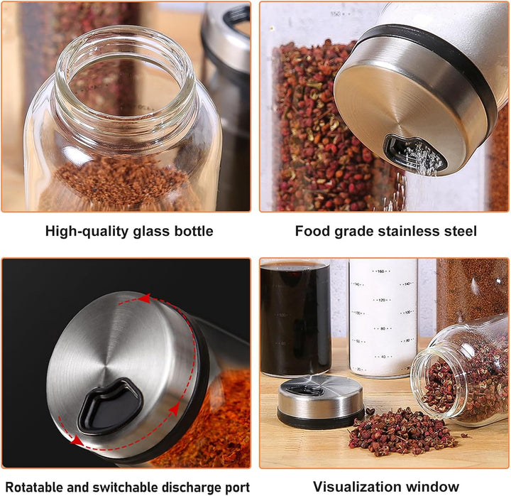 6 Stück Gewürzgläser Mit Drehdeckel 200ml, Borosilikatglas Gewürzstreuer, Gewürzgläser Gross Mit 3 A