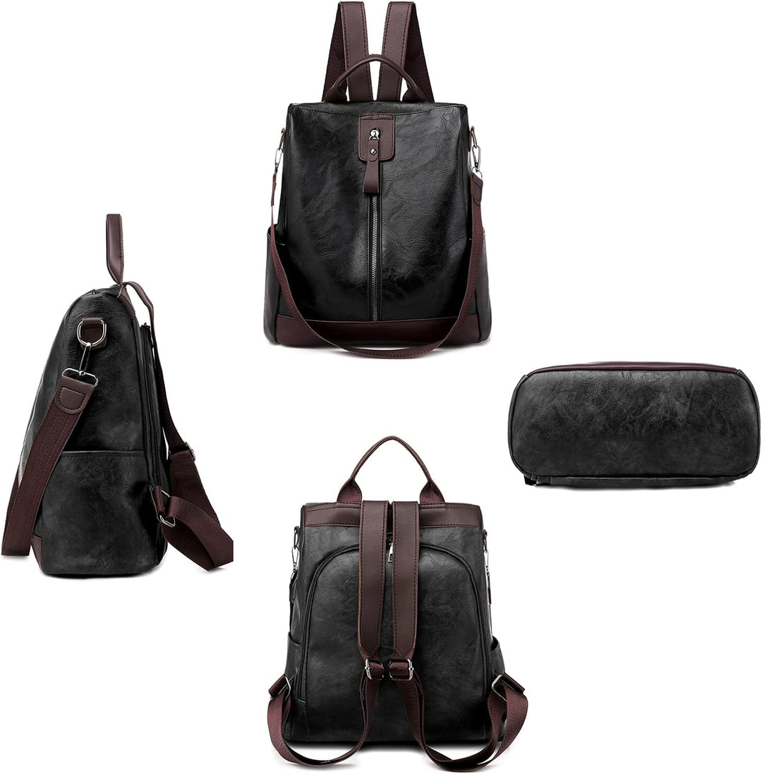 JSNOM Damen Rucksack Leder Casual Anti-Diebstahl: Rucksack Damen Kleine Elegante Wasserdichte Daypac