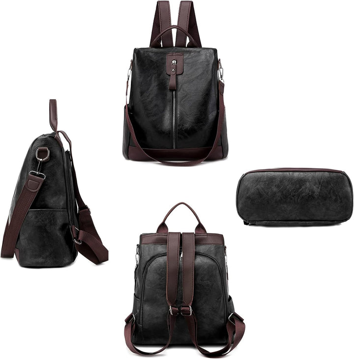 JSNOM Damen Rucksack Leder Casual Anti-Diebstahl: Rucksack Damen Kleine Elegante Wasserdichte Daypac