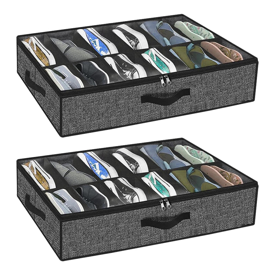 2 Stück Unterbett Schuhaufbewahrung Box mit Durchsichtigem Deckel, Schuhorganizer Schrank Faltbare,