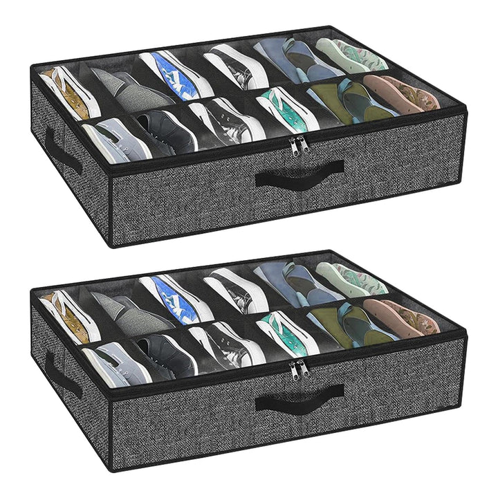 2 Stück Unterbett Schuhaufbewahrung Box mit Durchsichtigem Deckel, Schuhorganizer Schrank Faltbare,