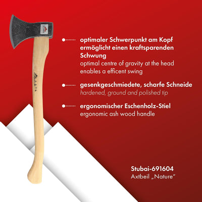 Stubai Astbeil Nature mit Stiel 1200 g Eschenholzstiel Nature 1200 g, Eschenholzstiel Nature 1200 g