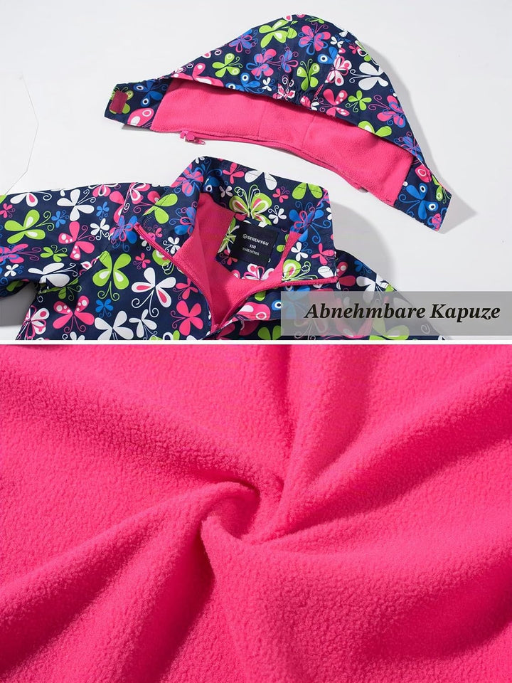 SERENYOU Mädchen Übergangsjacke Gefütterte Regenjacke mit Abtrennbare Kapuze 120 Schmetterlinge, 120