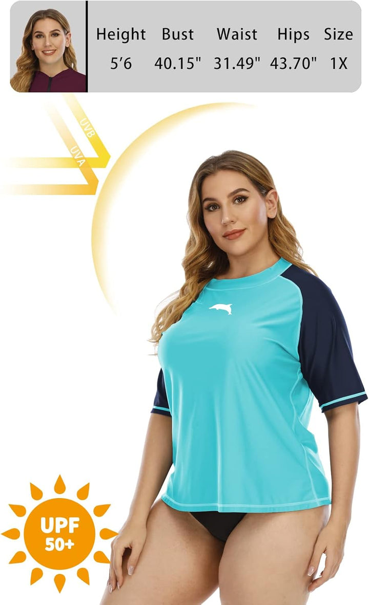 Halcurt UV Shirt Damen Übergrösse Rash Guard Kurzarm UPF 50+ Badeshirt UV Schutz Schwimmshirt Schnel