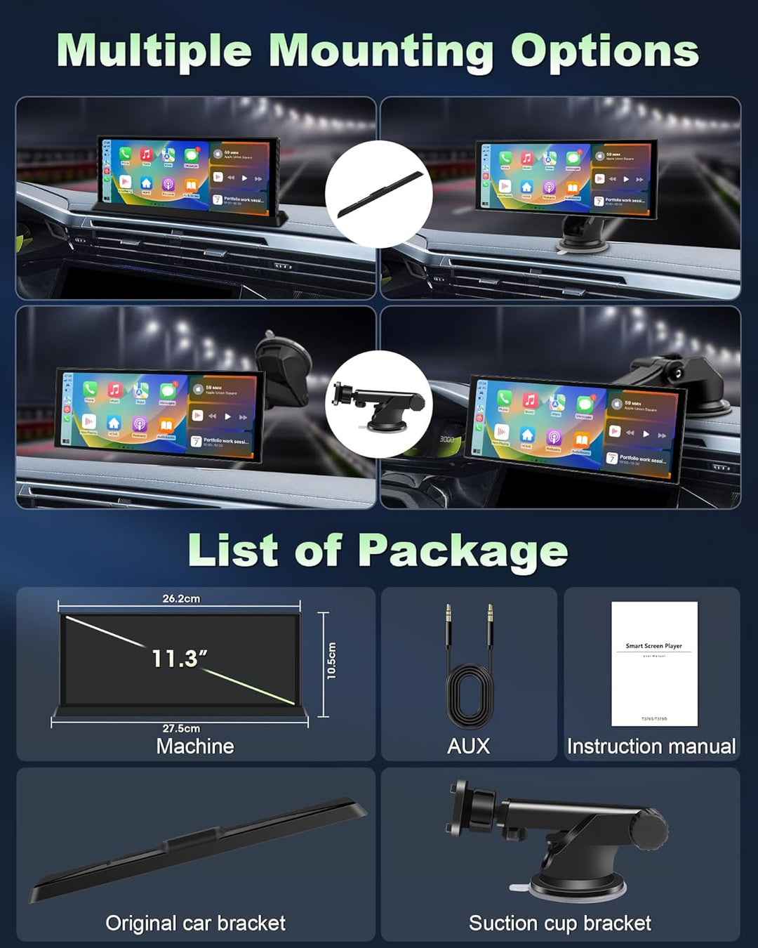 Exklusivität 11,3 Zoll Carplay Android Auto Display mit Stabile Halterung, Wireless Car Play Bildsch