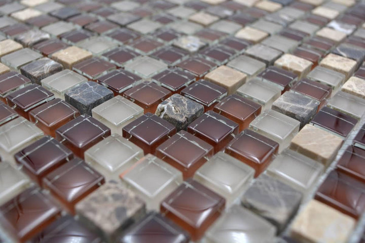 Mosaik Quadrat Crystal/Stein mix braun Glas Naturstein Fliesenspiegel, Mosaikstein Format: 15x15x8 m