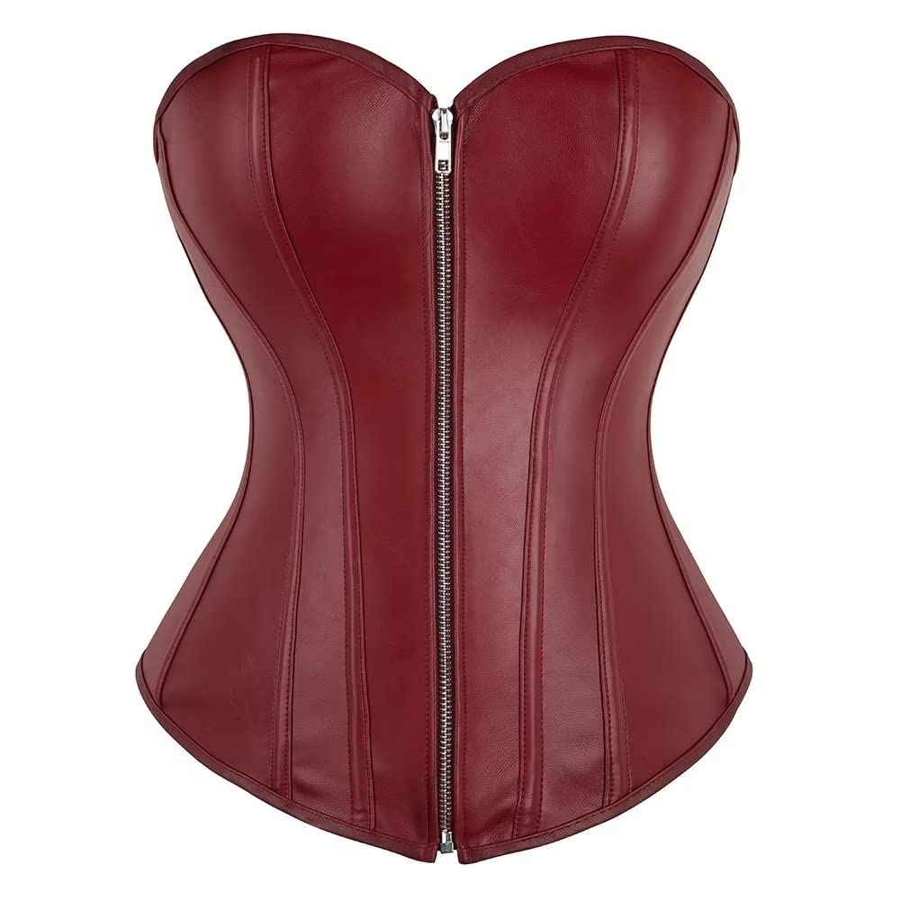 Josamogre Leder Korsett Top Damen Corsage Reissverschluss Sexy XXS Winered, XXS Winered