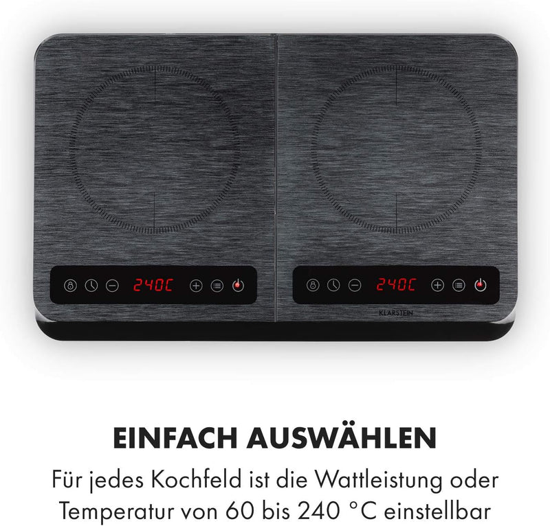 Klarstein InnoChef - Doppel-Induktionskochfeld, mobiles Kochfeld, 3400 W, Touch Control, Topfsensor,