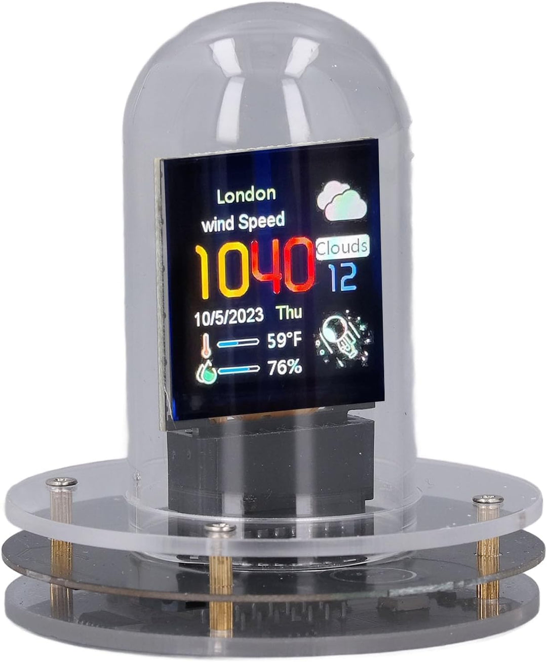 WiFi Nixie Röhren Uhr, Digital, 12/24 Stunden Anzeige, Wetteranzeige, IPS Display, Quarzglas