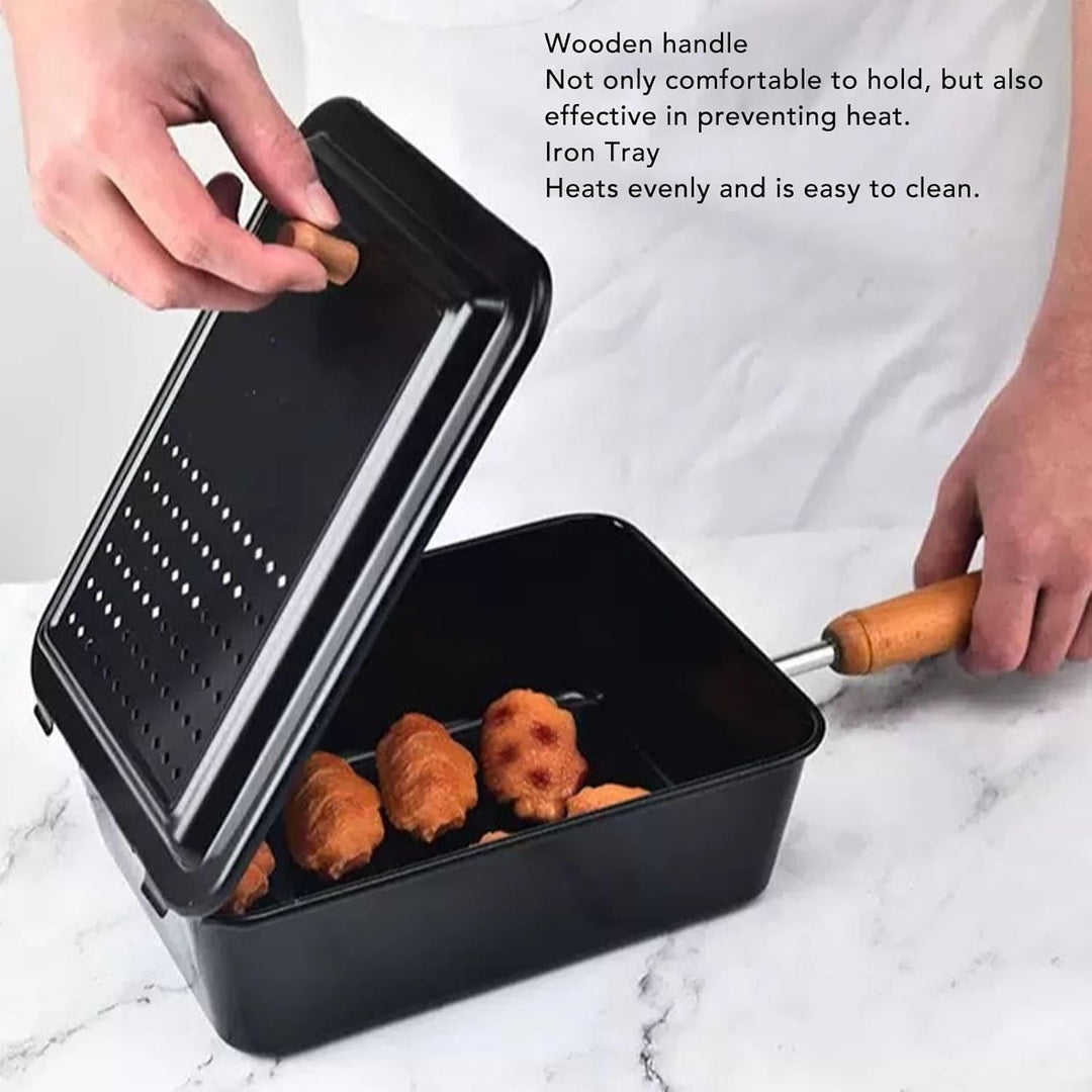 Handwerkspopcorn Grillschale, Manuelle Popcornpfanne mit Holzgriff, Hergestellt aus Premium -Eisen Z
