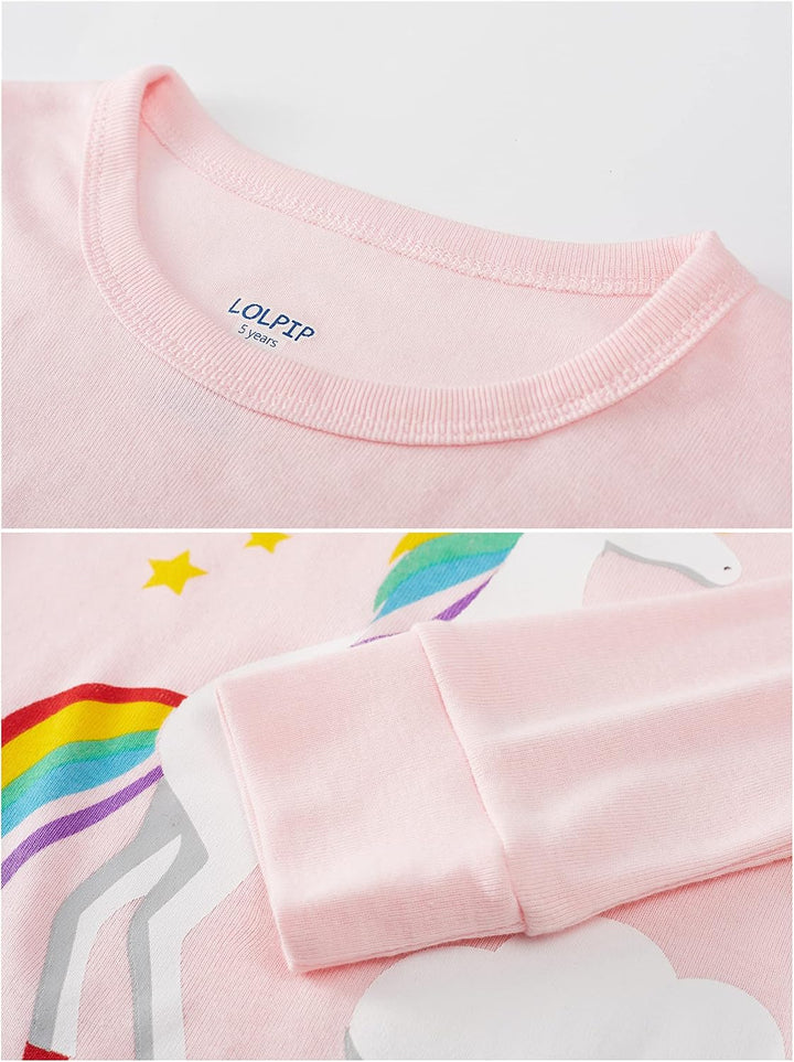 Mädchen Pyjamas 100% Baumwolle Schlafanzug für Kinder Schlafkleidung Langarm 4 Stück Set 1-12 Jahre