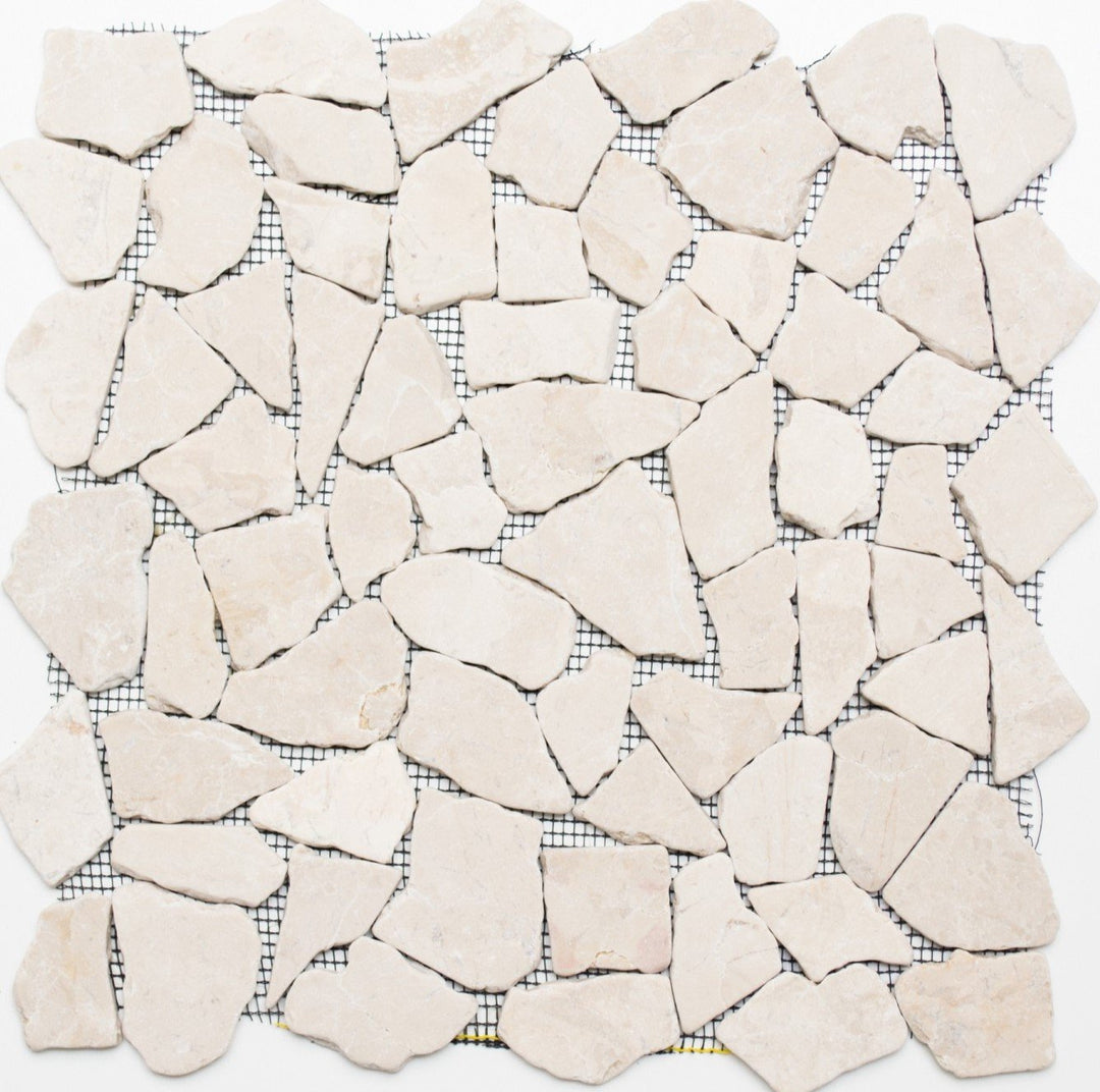 Mosaik Bruch/Ciot uni Biancone Marmor Naturstein Küche, Mosaikstein Format: 15-69x8 mm, Bogengrösse: