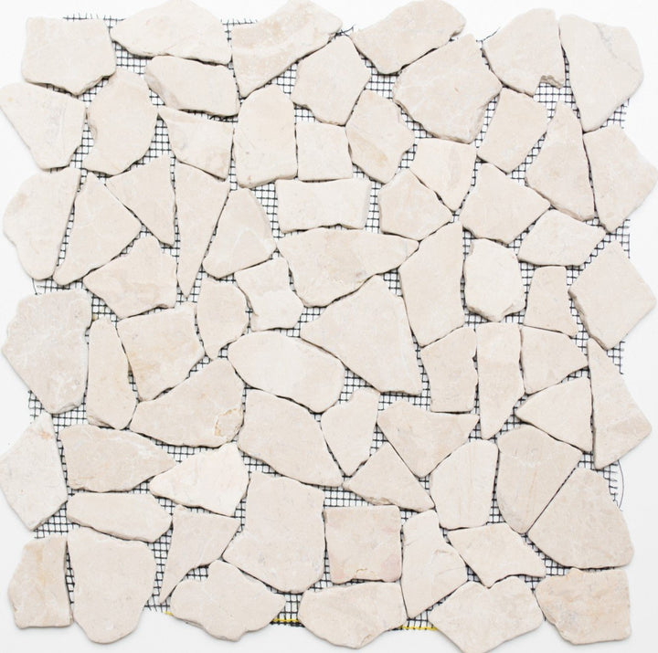 Mosaik Bruch/Ciot uni Biancone Marmor Naturstein Küche, Mosaikstein Format: 15-69x8 mm, Bogengrösse:
