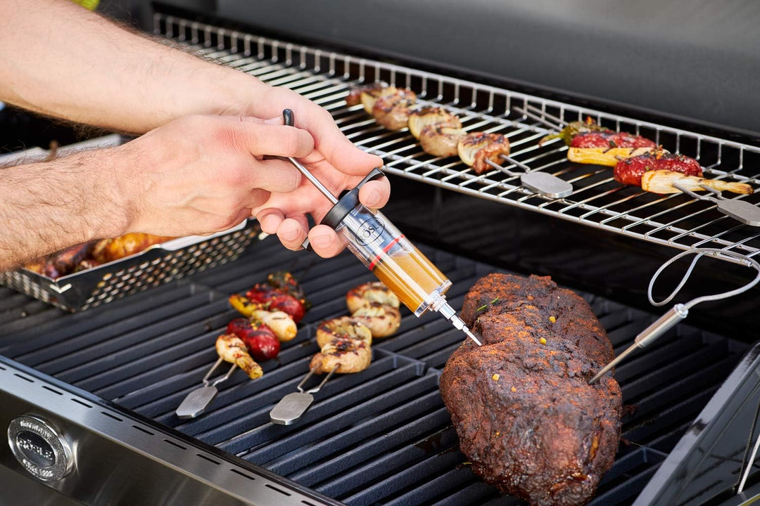 RÖSLE Pulled-Pork-Gabeln Edelstahl & Marinierspritze, Hochwertige Spritze für 50 ml Fleischmarinade,