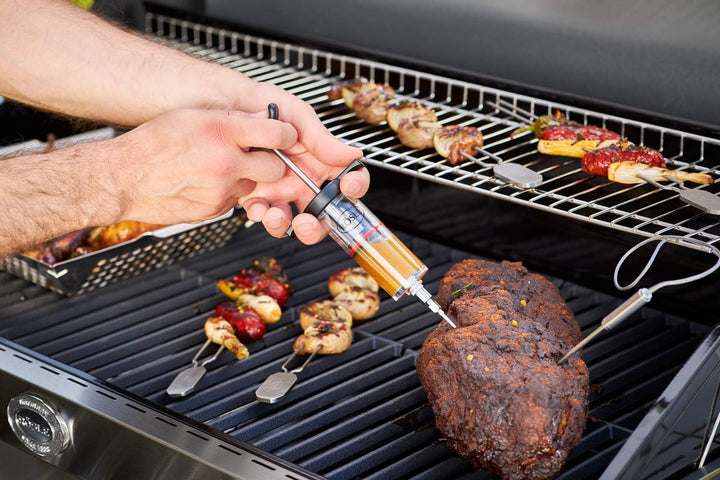 RÖSLE Pulled-Pork-Gabeln Edelstahl & Marinierspritze, Hochwertige Spritze für 50 ml Fleischmarinade,