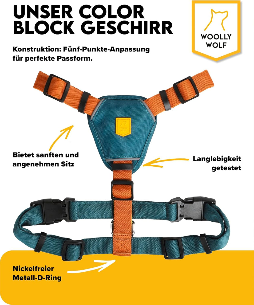 Woolly Wolf Color Block Hundegeschirr für kleine Hunde & Welpen XXS – Geschirr mit 5-Punkt-Anpassuns
