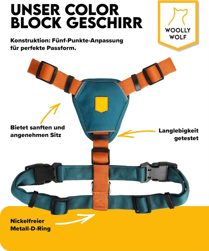 Woolly Wolf Color Block Hundegeschirr für kleine Hunde & Welpen XXS – Geschirr mit 5-Punkt-Anpassuns
