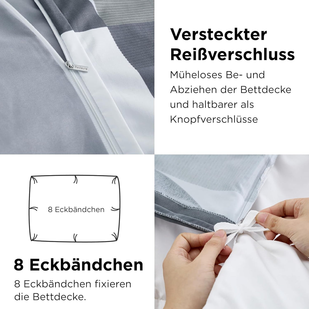 BEDSURE Bettwäsche 135x200 4teilig Bettbezug - Bettwäsche-Sets 135 x 200 cm 2er Set mit 2 Kissenbezü