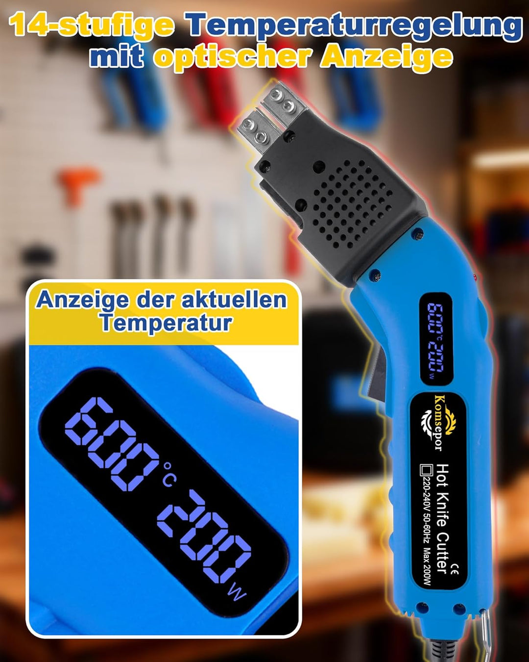 200W Styroporschneider Elektrische Heissmesser Schaumschneider mit 4 Nichrom Klingen 0-600℃ Styrocut